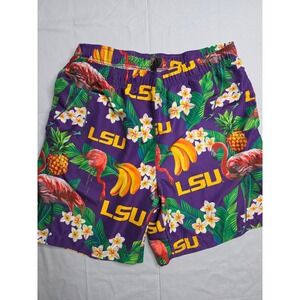 NCAA LSU Tigers Swim Trunks Mens Large Purple Floral Drawstring Swimwear Outdoor